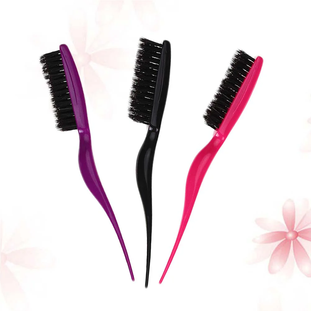 

3pcs Eco-friendly Natural Triplex Row Brush Bristles Comb Pointed Tail Hairbrush for Home Making Modelling Salon