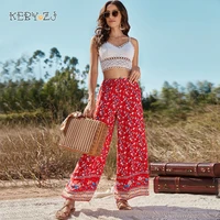 keby zj womens pants summer bohemia beach long pants female clothes loose casual vacation wide leg floral print pants trousers