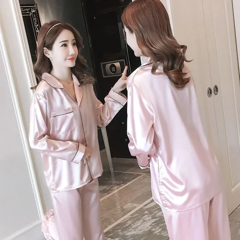 SC1208160Love mulberry silk pajamas women's thin long sleeve two-piece suit in spring and autumn