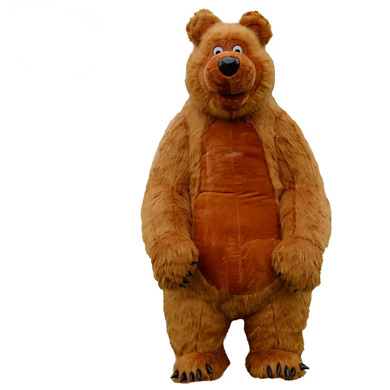 Inflatable Cute Furry Plush Brown Bear Mascot Costume Fursuit Halloween Promotion Halloween Cosplay Party Dress Adult