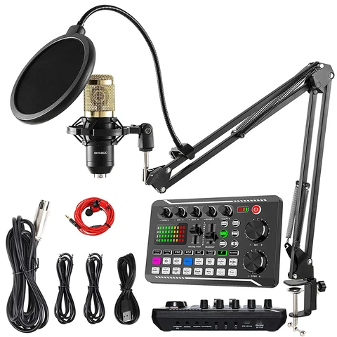 Конденсаторный микрофон с набором звуковых карт в режиме реального времени, комплект оборудования для подкастов с функцией Голосового переключателя и миксера для ПК и смартфона