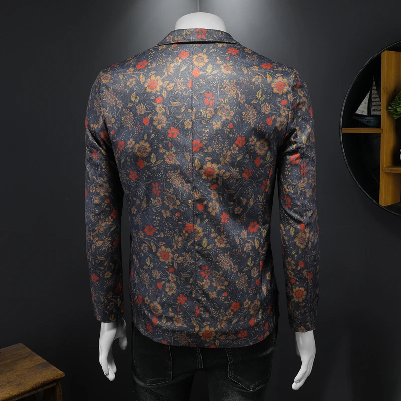 Винтажные повседневные мужские пиджаки с цветочным принтом однобортные тонкие
