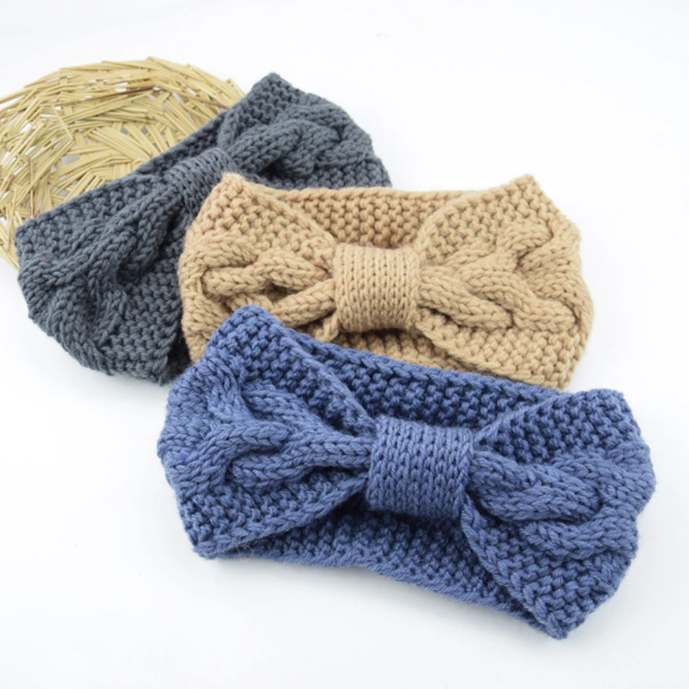 

Winter Warm Knitted Headband For Women Bow Knot Elastic Hair Bands Makeup turban Warm Knitting Woolen Headwrap Hair Accessories