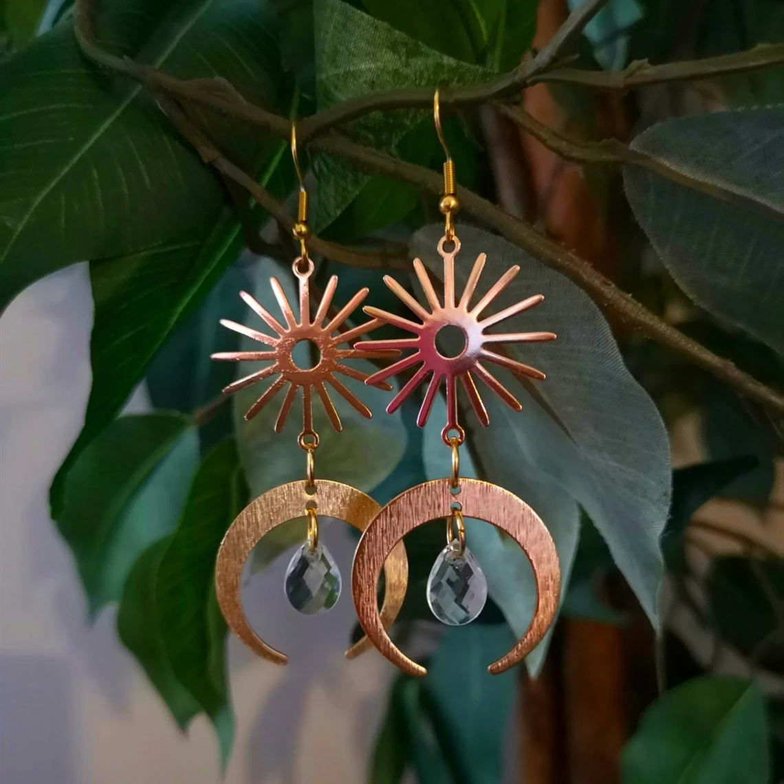 

Sun And Moon Earrings Crescent Moon Celestial Earrings Witchy Statement Earrings Pagan Jewelry Wiccan Gift for Her Ethnic Style