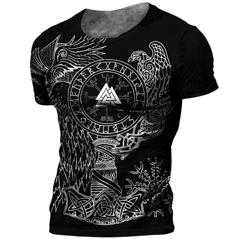 

Kaus Pria Gambar 3D Tato Viking Antik Kaus Atasan Kasual Lengan Pendek Longgar Leher Kru Viking Musim Panas T Shirt Besar