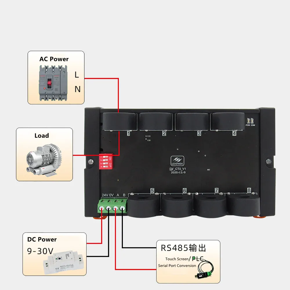 8-канальный трансформатор тока переменного 0-50 А сбор Φ RS485 Modbus-RTU точность связи 0 1