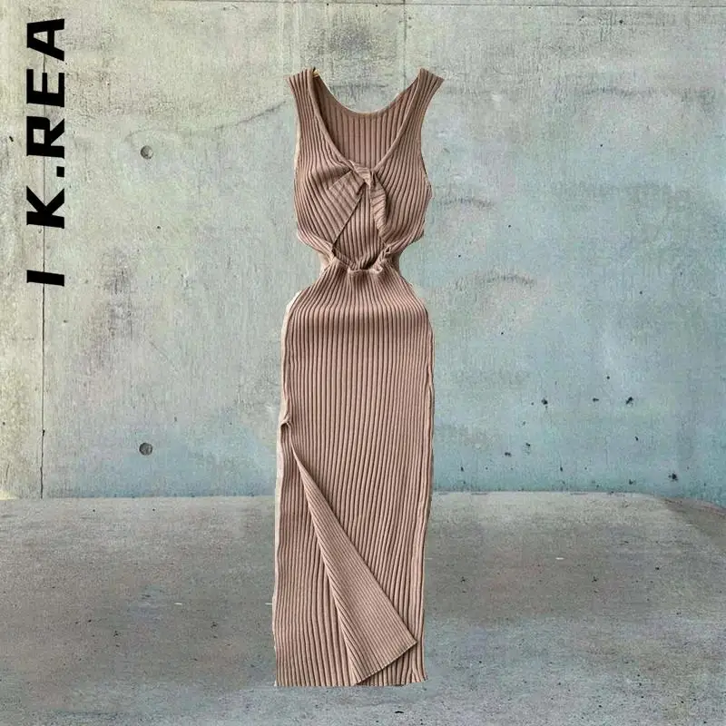 I K.Rea Женские модные платья однотонные Женственные на середину икры Клубная темпераментная роба Эластичные дешевые женские вестидосы.