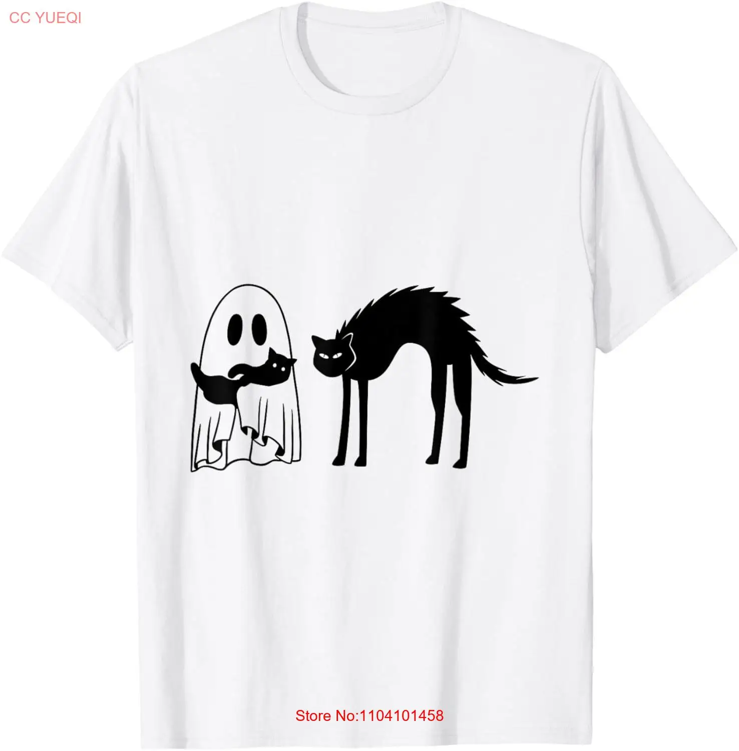 Черные кошки в костюме призрака — футболка на Хэллоуин с милым котом-призраком