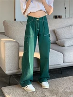 green cargo pants personalized wide leg pant fashion jeans woman high waist y2k straight baggy pants streetwear denim trousers