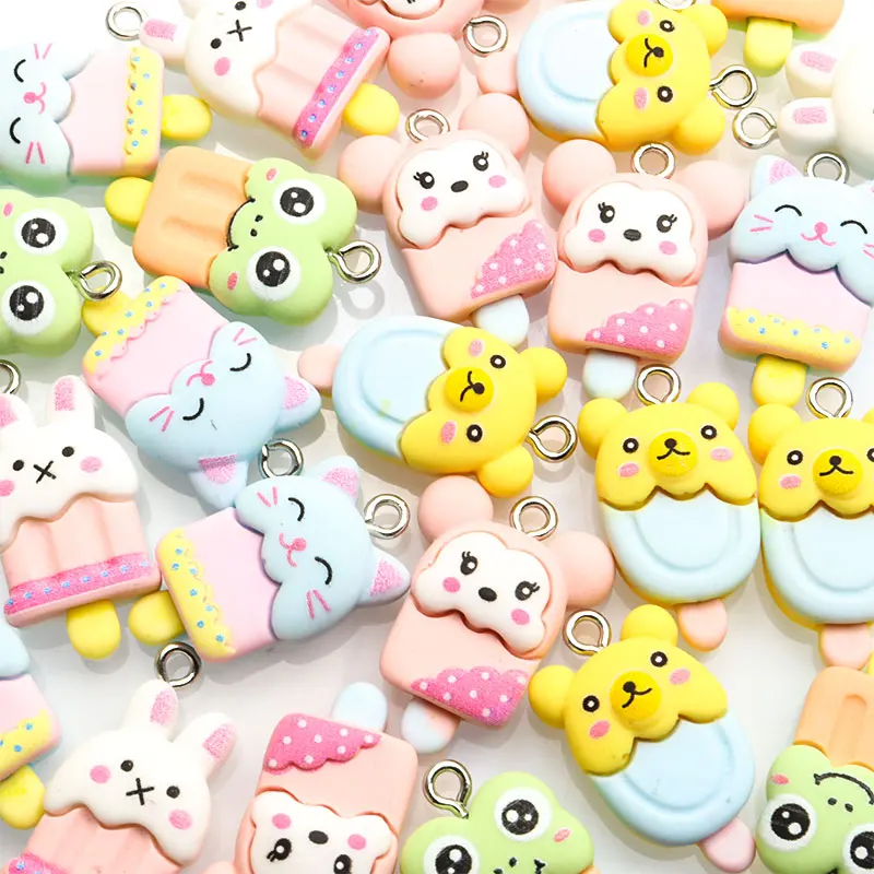 

10 шт. милые Мультяшные животные из смолы мороженое шармы рукоделие Изготовление серьги кулон ожерелье сделай сам ювелирные аксессуары ручн...
