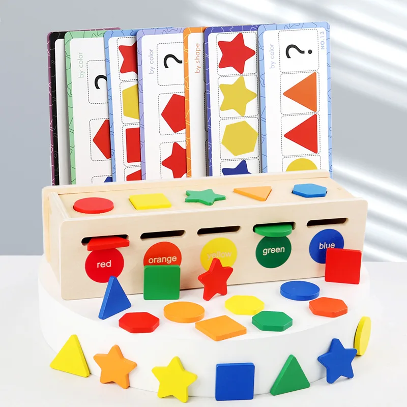 

Montessori Wooden Toys for Kids Sensory Sorting Exercise Box Color Shape Matching Puzzles Early Learning Educational Toys