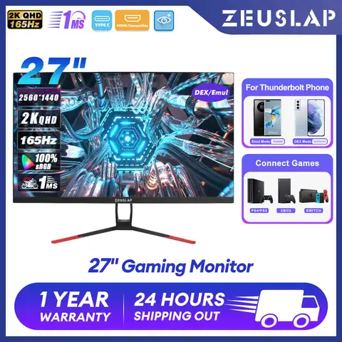 ZEUSLAP 27 "монитор 2K 165Hz 2560*1440P QHD 100% sRGB светодиодный игровой компьютер мини ПК дисплей с Type c для телефона XBOX PS4 PS5