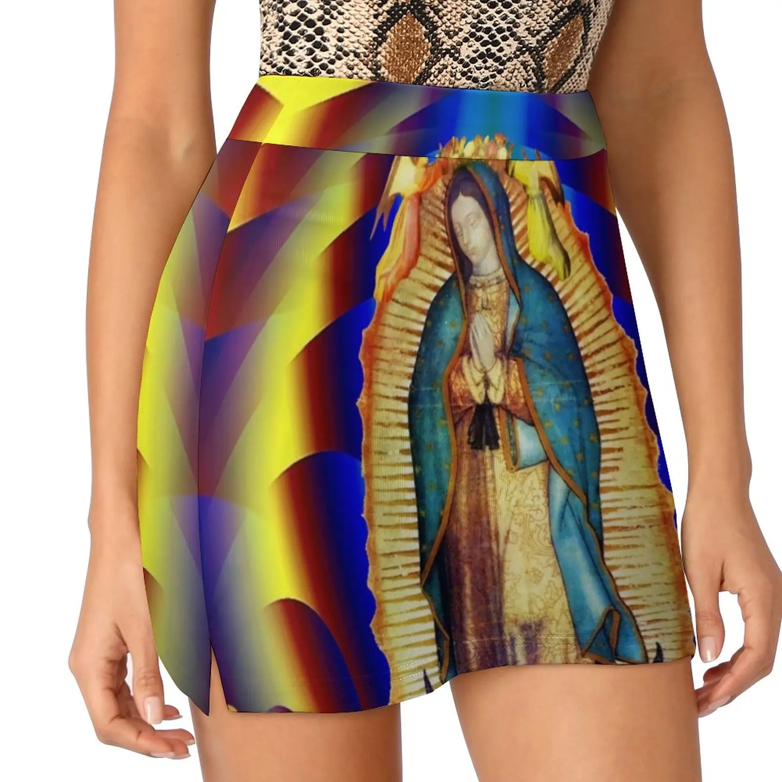 

Virgin Mary Skirt Woman Our Lady of Guadalupe Cute Mini Skirts Spring Streetwear High-waist Pattern Big Size Casual A-line Skirt