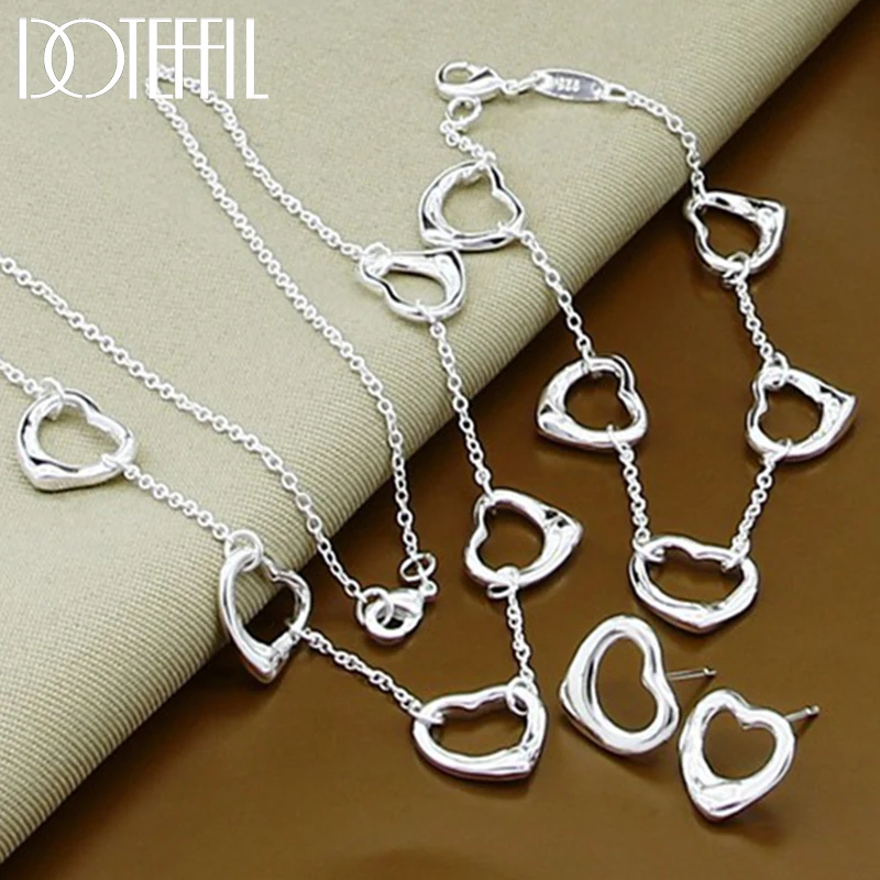 

DOTEFFIL 925 Sterling Silver Heart Pendant Necklace Bracelet Earring Set For Woman Man Engagement Party Fashion Charm Jewelry