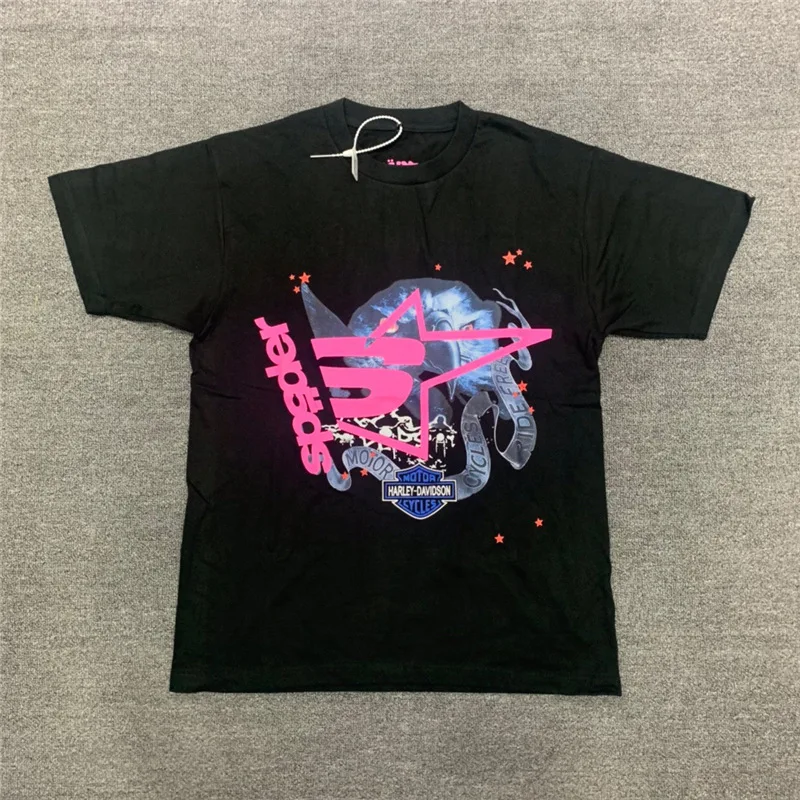 

2022ss Unisex T-Shirt Sp5der 555555 Pink Tee High Street Hip-Hop Eagle Print Short Sleeve Tshirt Men T Shirt Tee Top