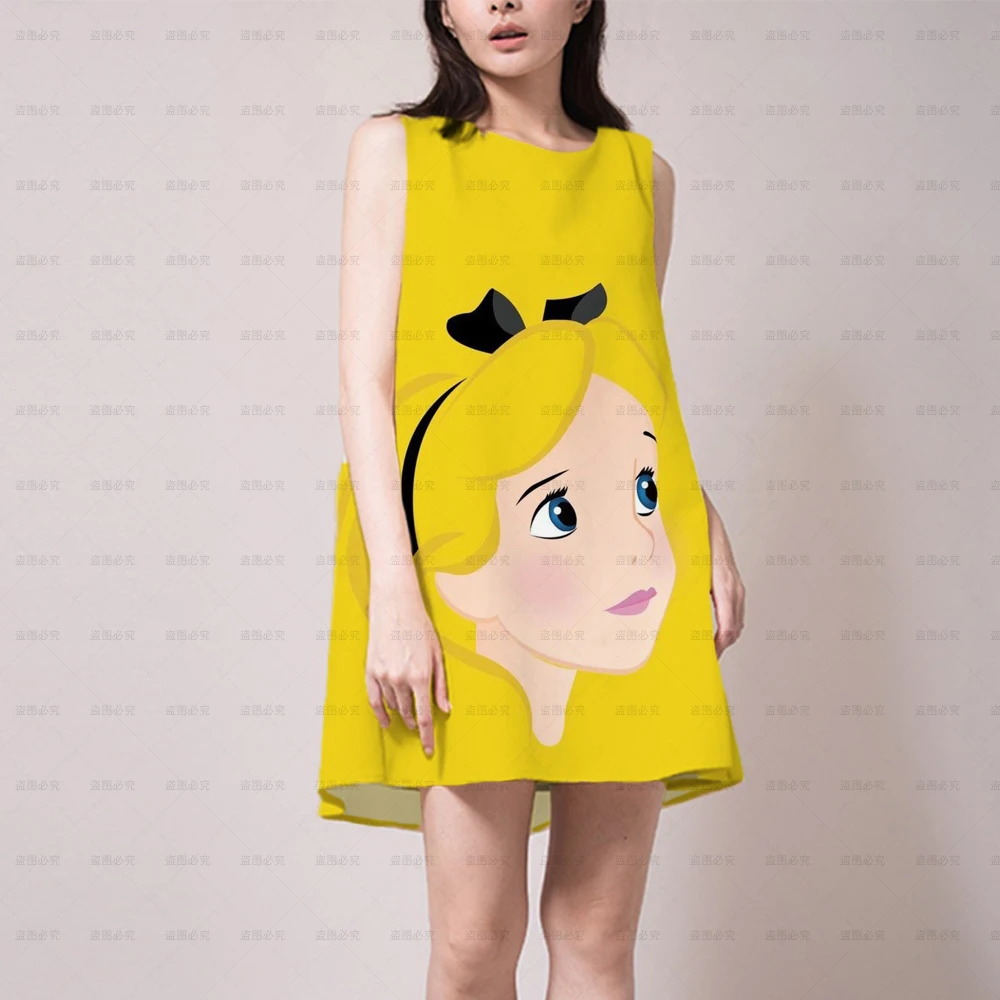 

Summer Disney Snow White 3D Princess Dress Women's O-Neck Women's Casual A-line Skirt Casual Cartoon A-line Beach Dress Vestido