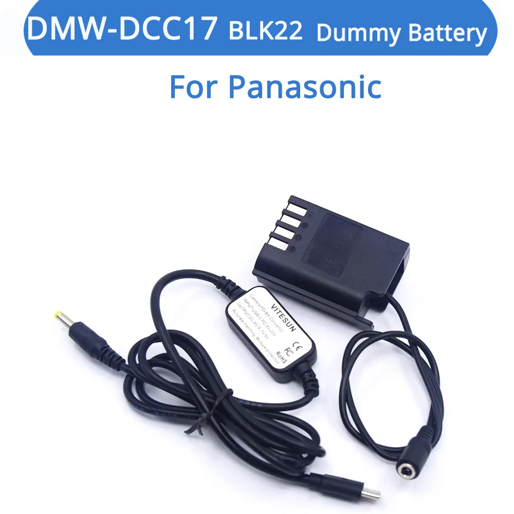 

USB Type C PD Converter To DC Cable DCC17 Coupler DMW-BLK22 Dummy Battery For Panasonic Lumix S5 DC-S5 DC-S5K Camera