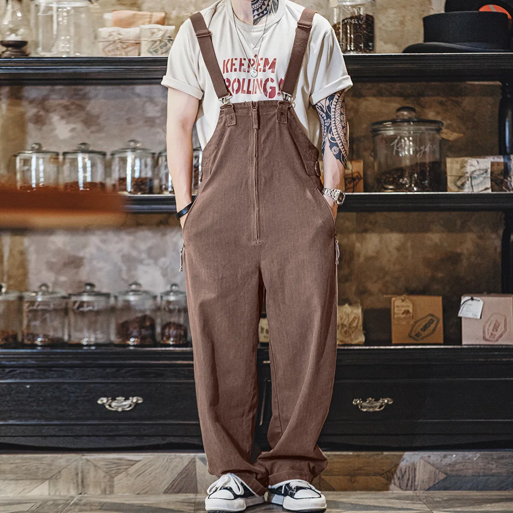 

Maden Vintage Large Pockets Navy Deck Overalls Men's Straight Loose Workwear Pants Uncle Fu Amekaji Adjustable Straps Jumpsuit