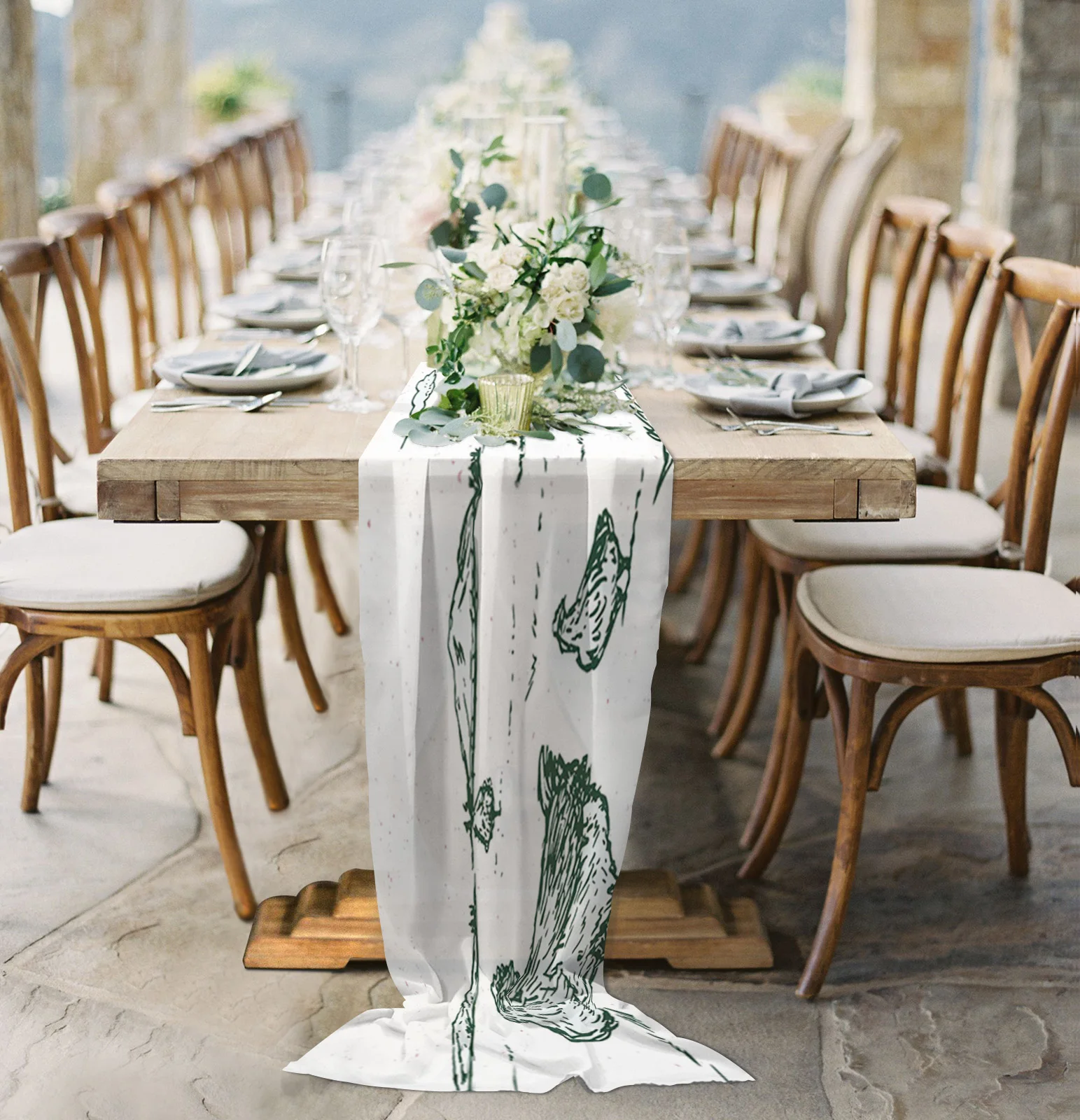 

Country Style Farm Chicken House Landscape Table Runner Sheer Chiffon Luxury Boho Wedding Party Birthday Gauze Tablecloth