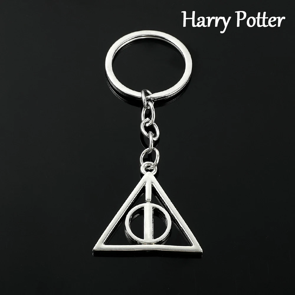 

Movie Harry Potter the Deathly Hallows Keychain Rotatable Triangle Keyrings for Backpack Car Key Metal Pendant Accessories Gifts
