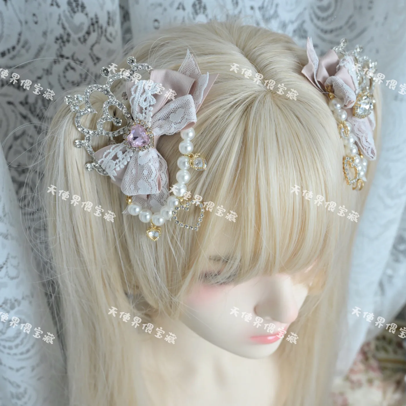 Фото Заколка-гребень для волос Jiraikei Ryousangata Sweet Lolita с жемчужной цепочкой и стразами, альтернативный аксессуар для волос в стиле Kawaii Idol №2