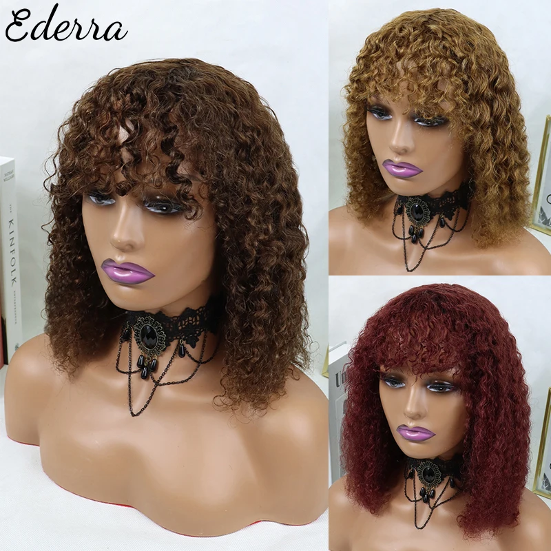 Pixie Cut Wig Human Hair Short Curly Human Hair Wigs For Women Jerry Curly Cheap Full Machine Wigs Deep Wave Bob Wig With Bangs