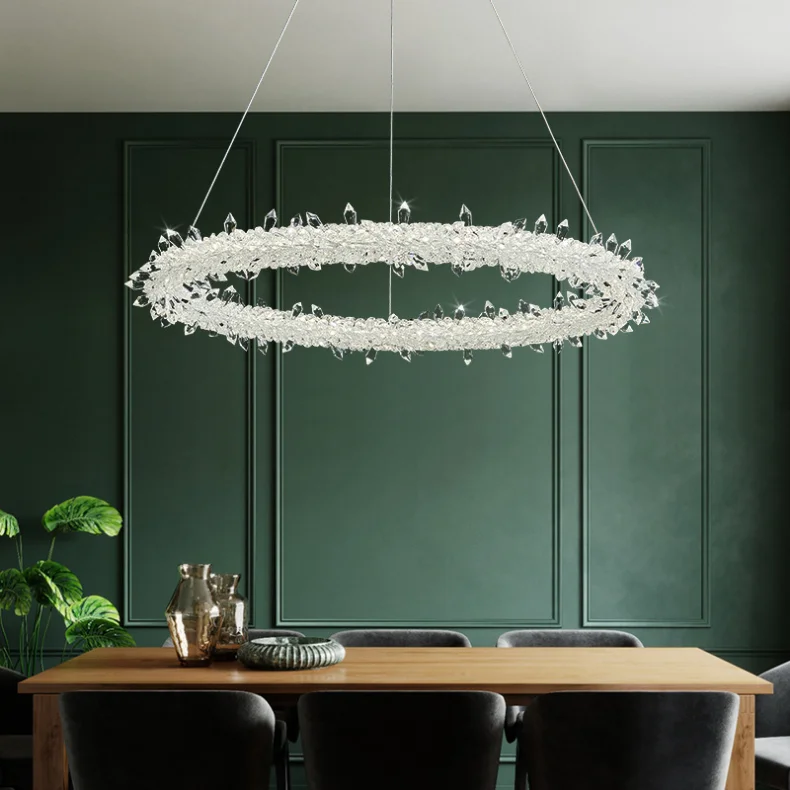 

Pendant Lights Post Modern Art Deco Led Dimmable Lamp Luxurious Crystals Circle Parlor Hanging Luminarias Chandeliers