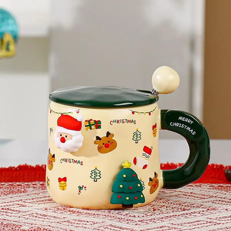 

Christmas Coffee Ceramic Mug Santa Claus Mug with Lid Spoon multifunctional 400ml storage drinkware organizer for household deco