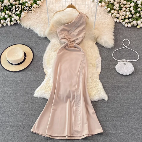 Модное сексуальное платье Neploe с косым воротником для женщин, без бретелек, без рукавов, для банкета, для хозяйки, платья Merimaid, легкие платья