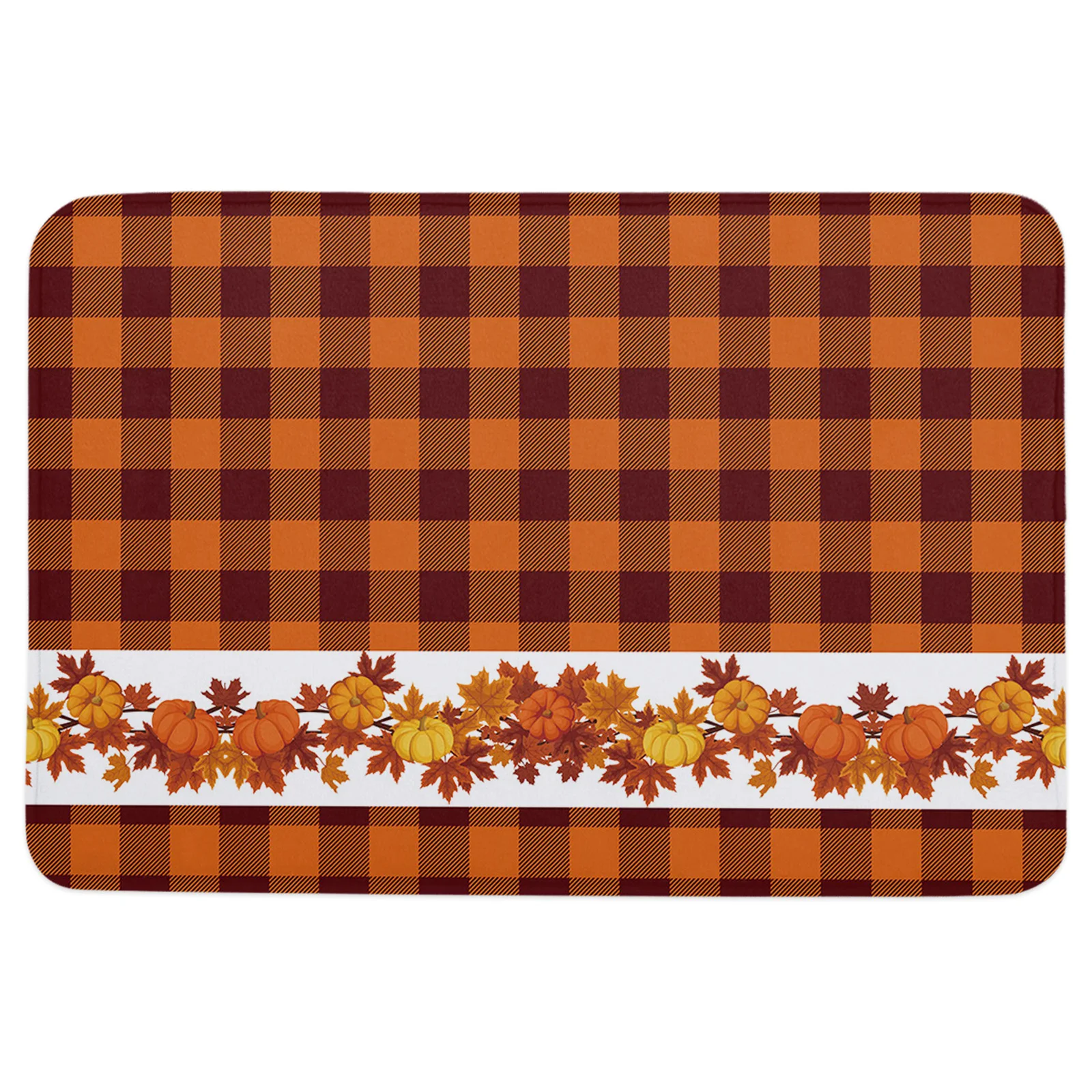 

Autumn Pumpkin Maple Leaf Plaid Grounding Mat Rug For Kitchen Welcome Mat Floor Rug Bath Mat Runner Rugs