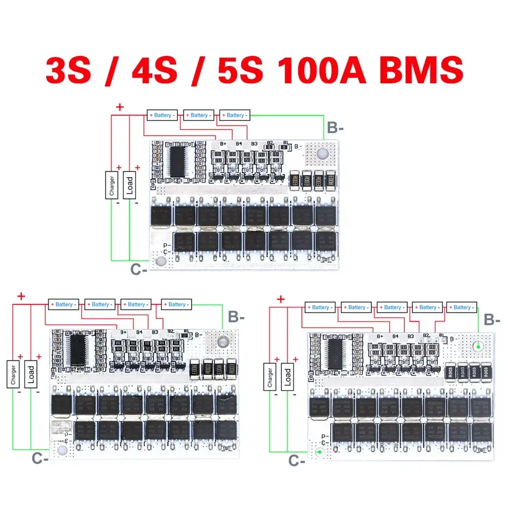 3S/4S/5S 100A Плата защиты BMS — модуль зарядки баланса литий-ионной/LMO/тройной литиевой