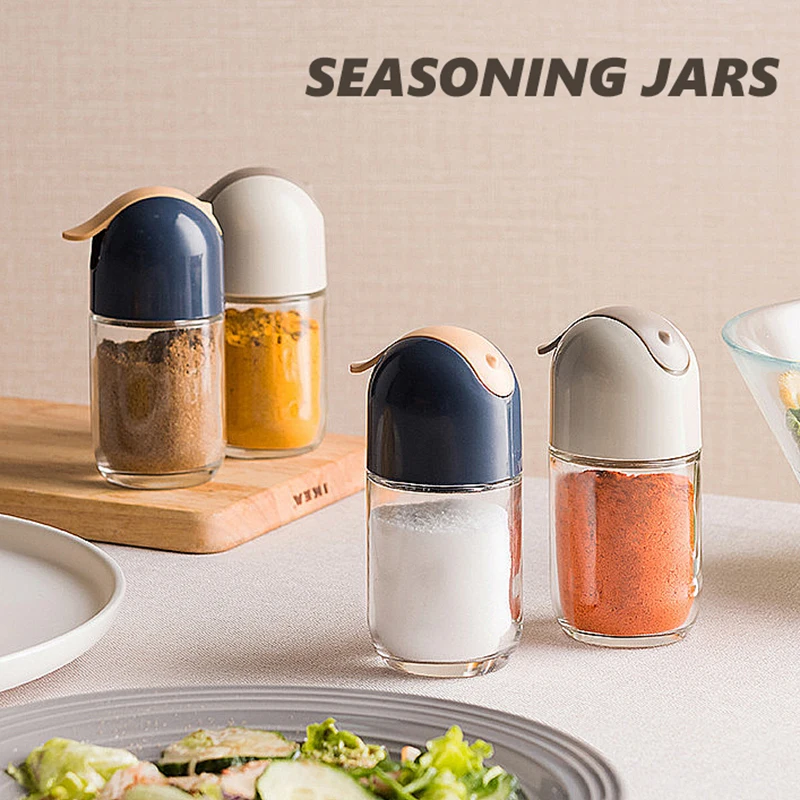 

Salt and Pepper Spice Jar Automatic Closing Seasoning Bottle Kitchen Organizer Honey Sugar Container Canister Set Glass Shakers