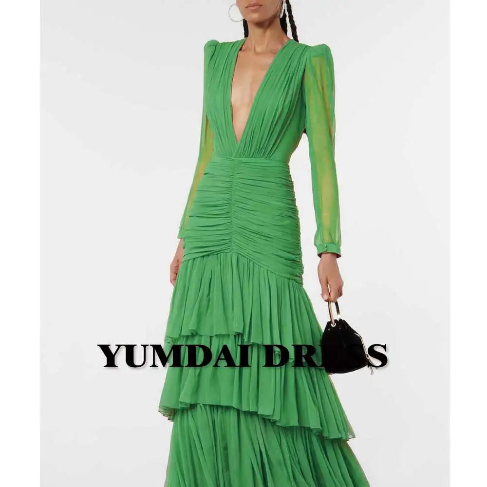 

YUMDI Green Deep V-neck Mexican Princess Dress 15 Years Old Bat Mitzvah Ball Cake Gown Luxury Party Evening Dress 2023
