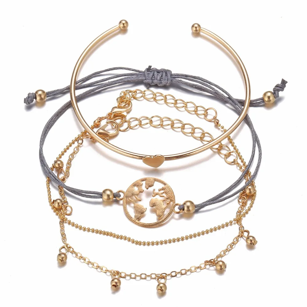 

European And American Style Earth Pattern Bracelet Set 4-Piece Creative Retro Simple Ladies Luxury Design Hand Accessories