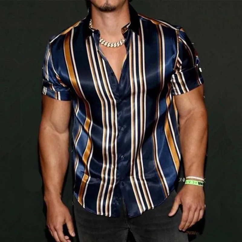 

Blusas Masculina New Shirts Short Striped 2022Summer For Casual Sleeve Shirt Fashion Mens Vintage Men Camisa Shirt Luxury Hawaii