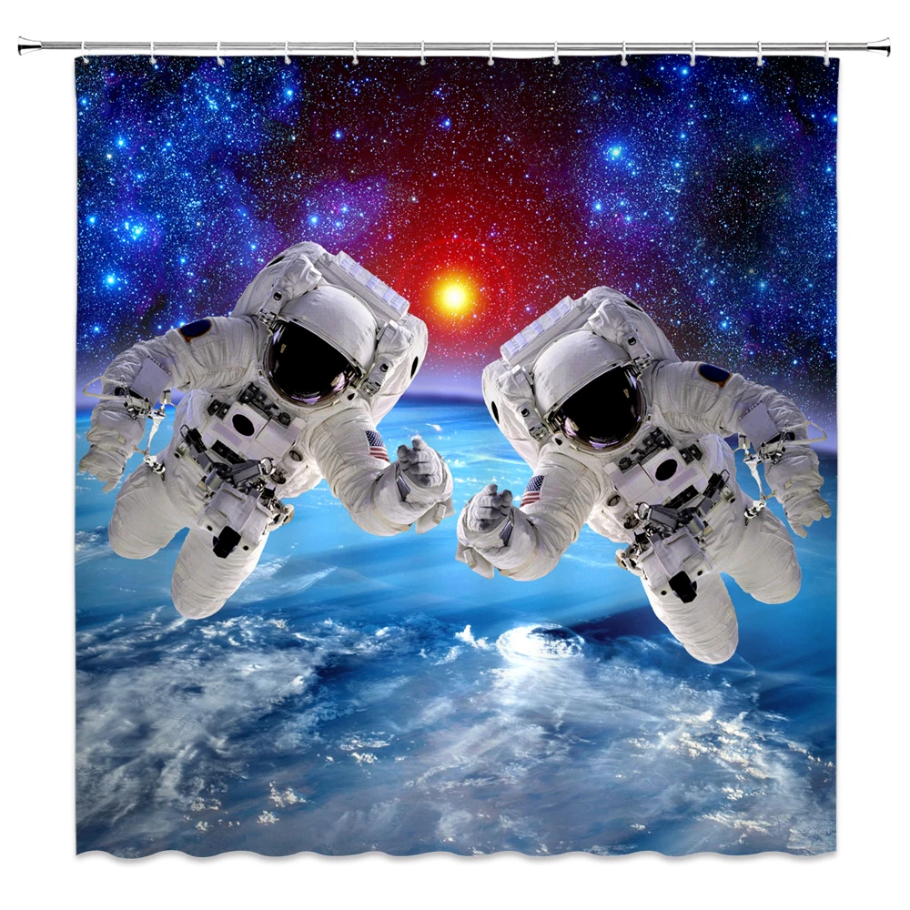 

Great Astronaut Shower Curtains Universe Space Planet Landscape Bathroom Decor Home Bathtub Polyester Fabric Curtain Set Cheap