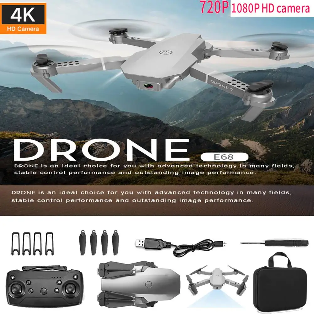 

WLR/C E68 RC Drone 4K 1080P HD Camera WiFi FPV Altitude Hold Headless Mode Automatic return Foldable Quadcopter with Battery