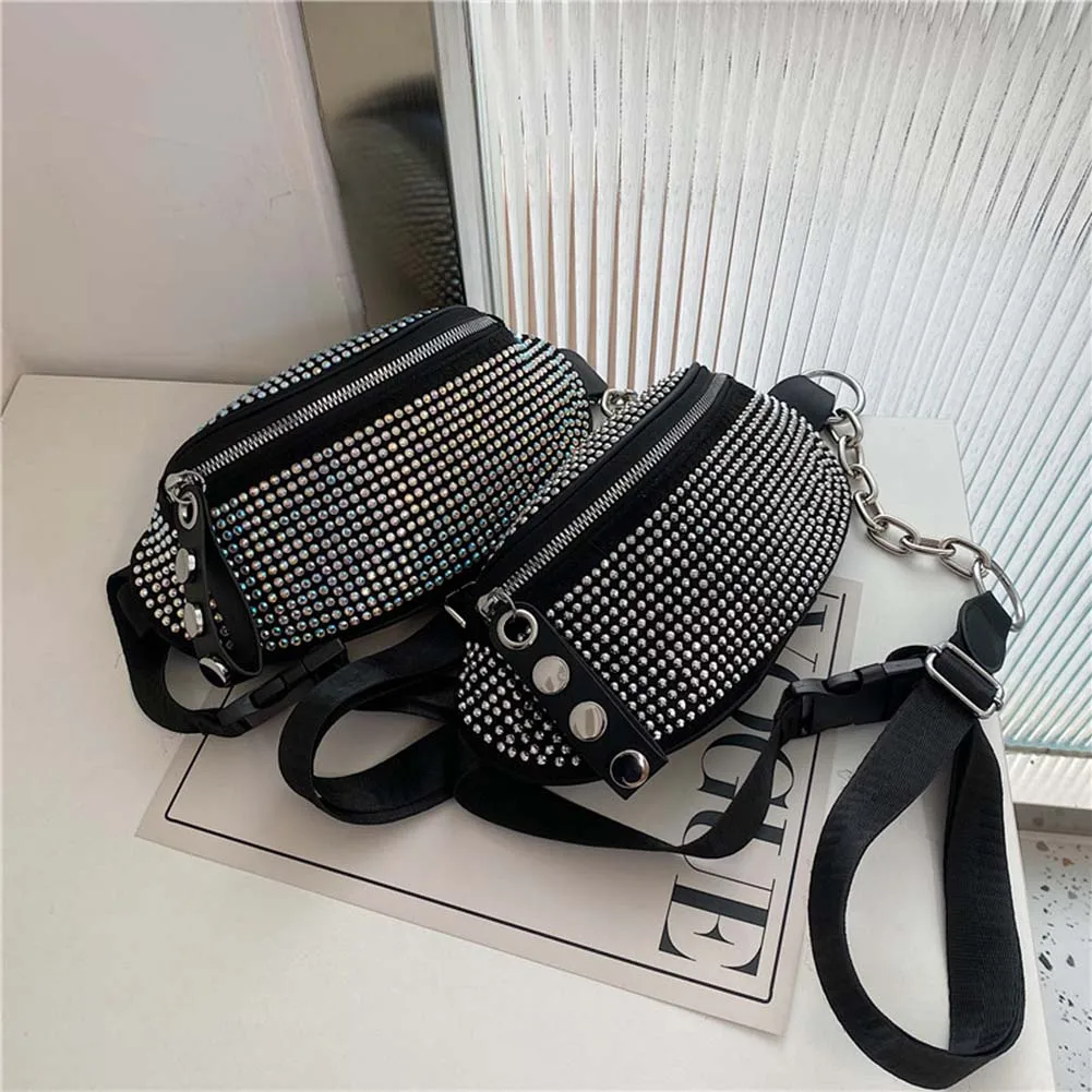 

Fashion Rhinestone Waist Bags Shiny Diamond Chain Dinner Party Shoulder Underarm Bag Chic Handbag for Women