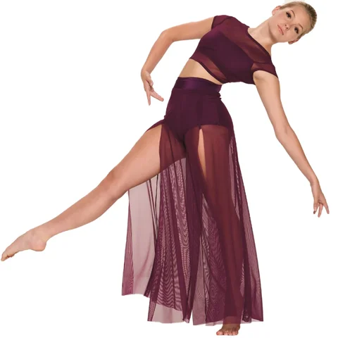 Укороченный топ для современных танцев, брюки с широкими штанинами и отделкой из лайкры, Lyrical одежда, современная одежда для женщин