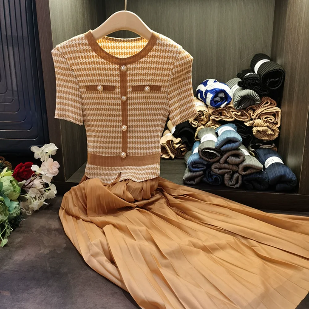 

New Summer Temperament Retro Plaid Dresses Contrasting Colors Montage Casual Fashion Women's Dress Office Ladies Women Clothing