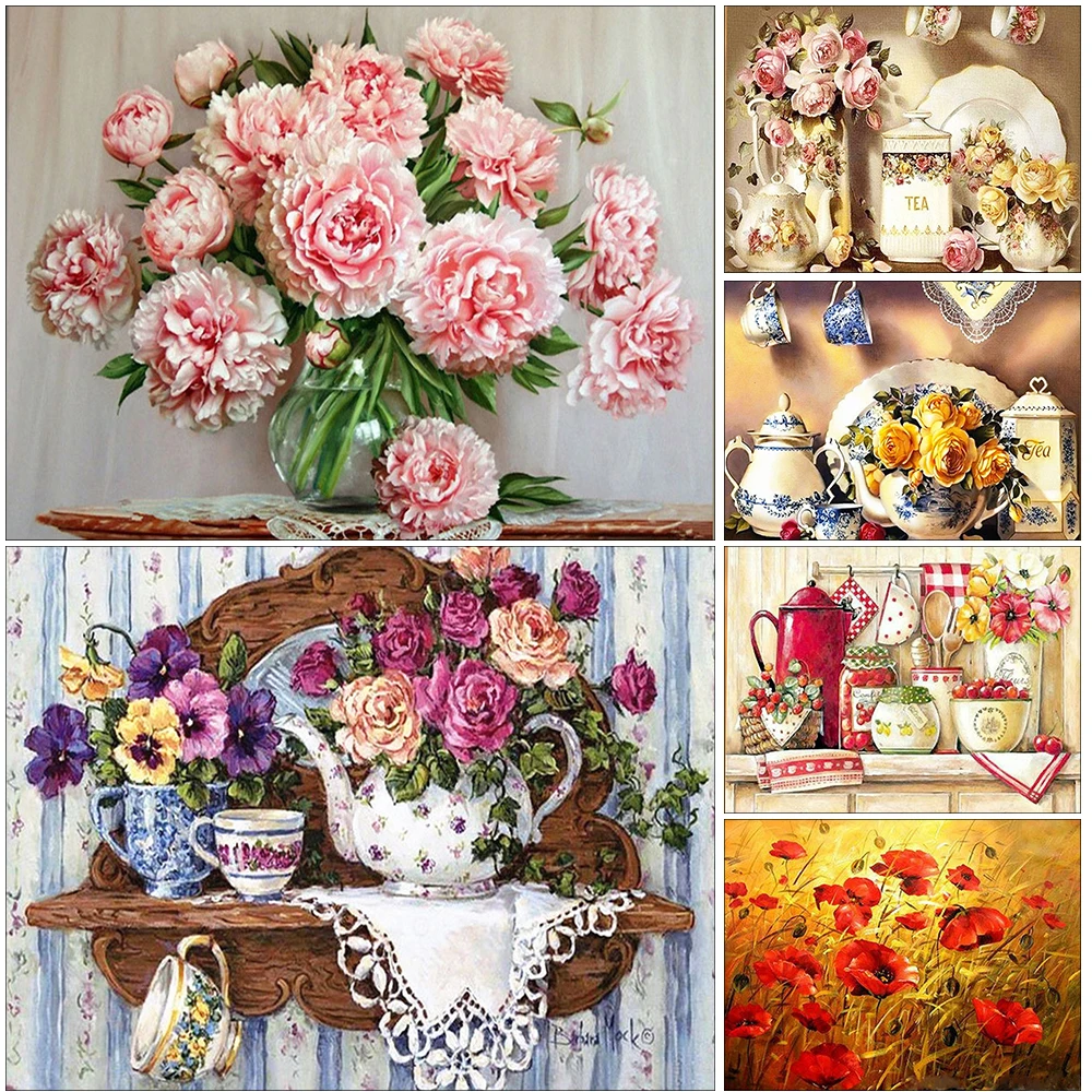 

Meian DIY Painting Kitchen Utensils Cross Stitch Kits Landscape Flower Embroidery Mosaic Home Decor Cartoon Creative Design