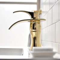 lavatory single handle brass metal waterfall brushed gold bathroom faucet for basin