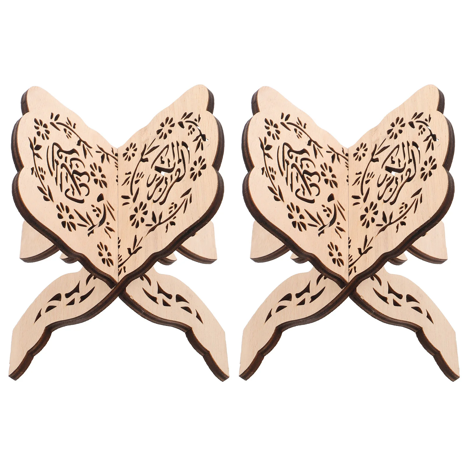 

2 Pcs Wooden Quran Bookshelf Desk Rack Reading Stand Foldable Supplies Holder Portable
