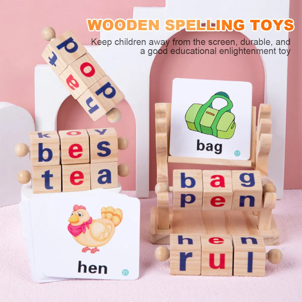 

Wooden Reading Spelling Games Smooth Montessori Reading Building Block Toys Spinning Alphabet Learning Toy for Kids Holiday Toys
