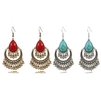 classic vintage bohemian natural stone hanging earrings for women ethnic long beaded tassel indian dangle earring jhumka jewelry