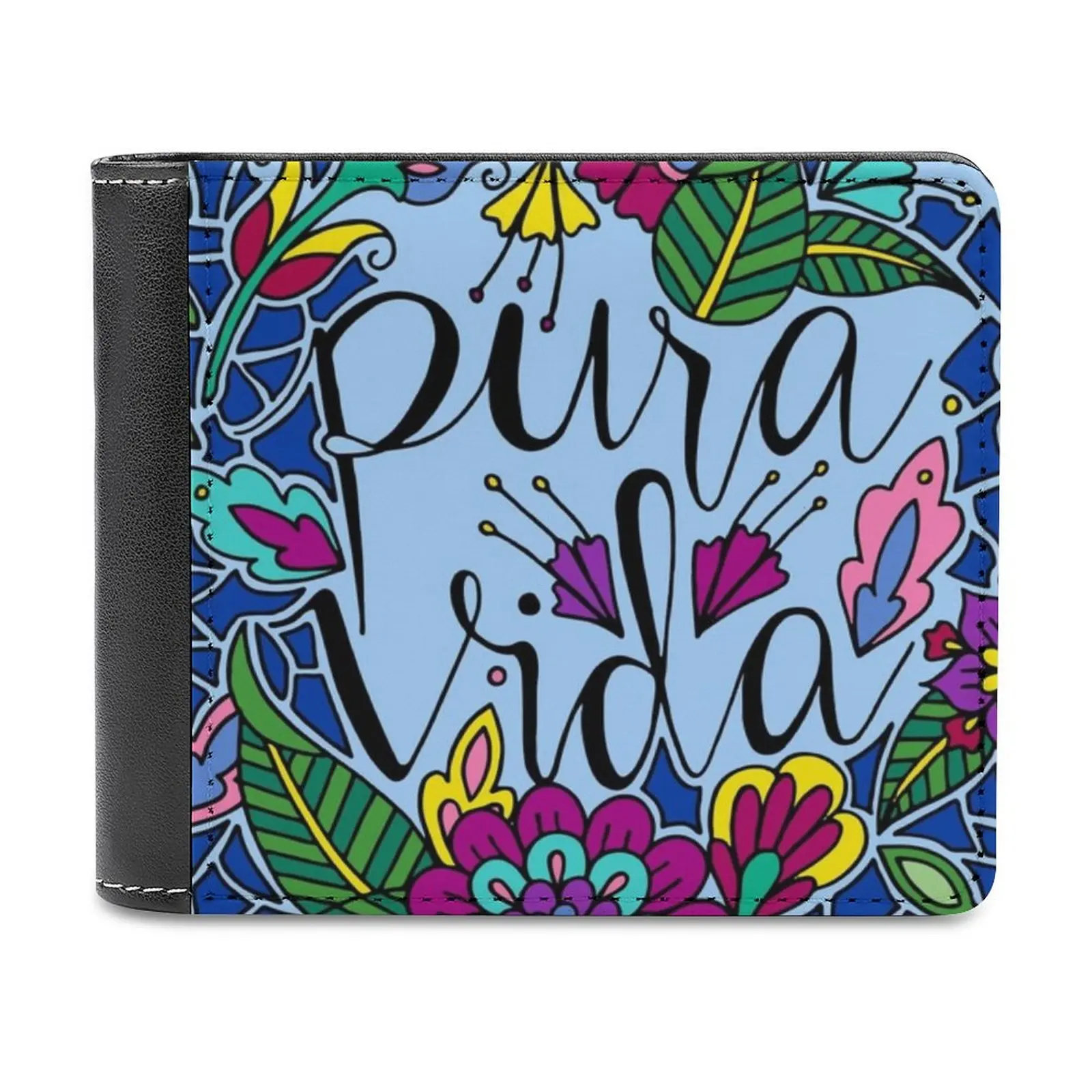 

Pura Vida Rica Lettering Quote Leather Wallet Men's Wallet Purse Money Clips Pura Vida Rica Flowers Floral Jungle Colorful