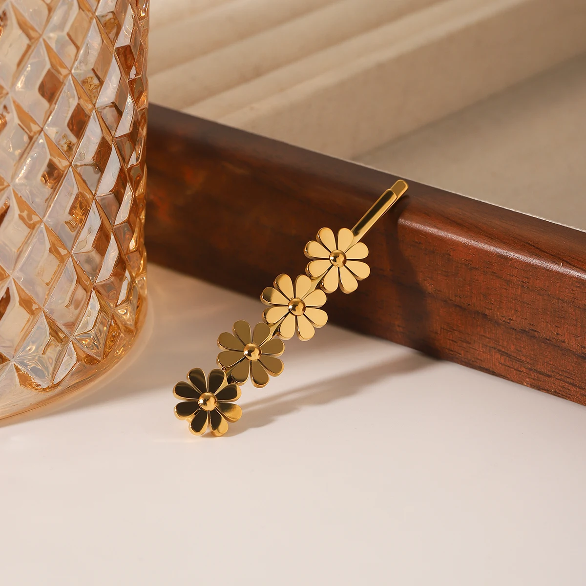 Винтажная заколка для волос с цветком ромашки из нержавеющей стали позолоченные