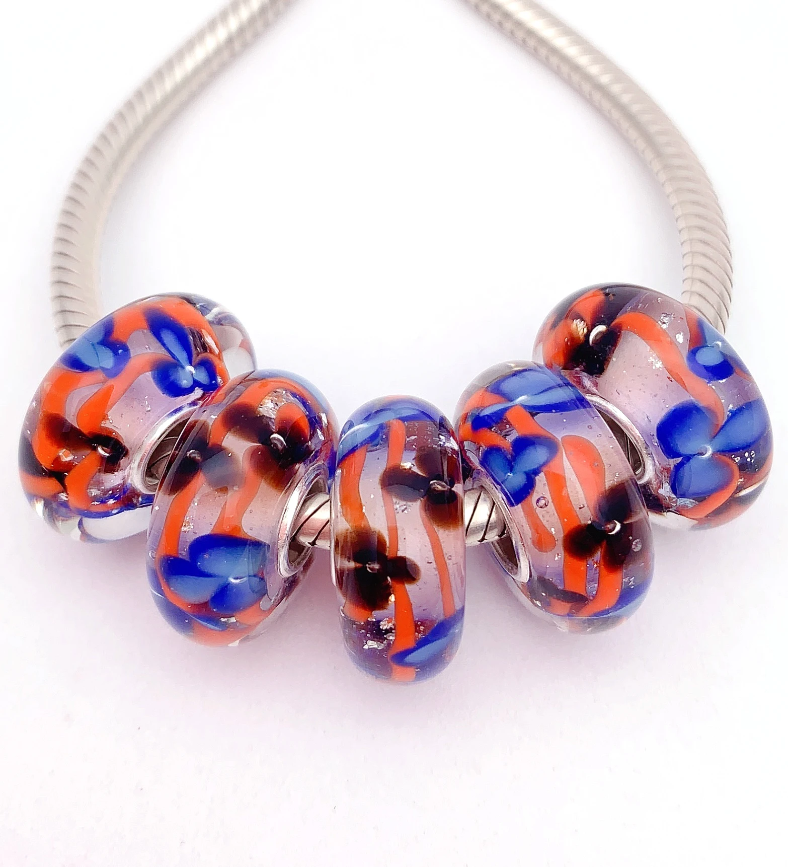 

XHYG183 5X 100% Authenticity S925 Sterling Silver Beads Murano GlassBeads Fit European Charms Bracelet Diy Jewelry Lampwork