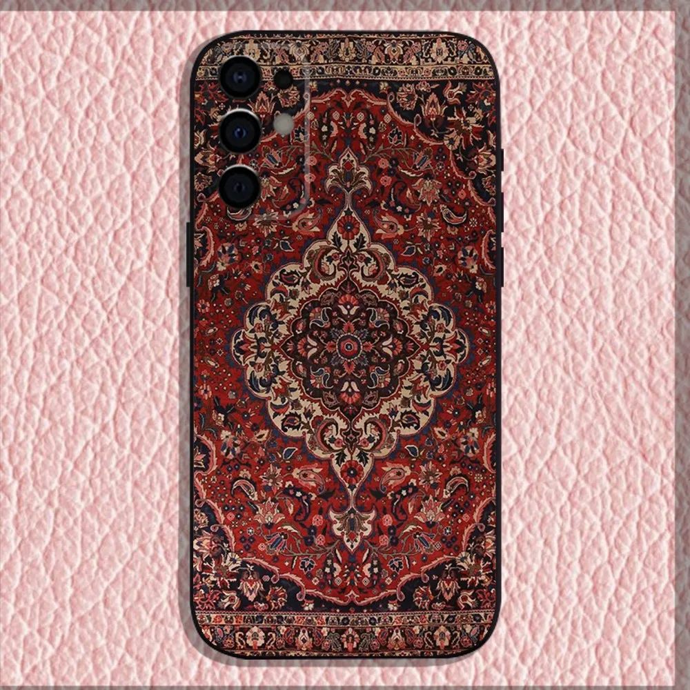 Persian Carpet Floral Pattern Phone Case For Samsung S24 S21 S22 S23 S30 Ultra S20 Plus Fe Lite Note 10 9 5G Black Soft Shell