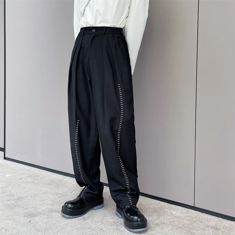 

2023Design Asymmetrical Loose Casual Niche Trousers Embroidery Men Male Korean Streetwear Net Celebrity Modeling Harem Pants